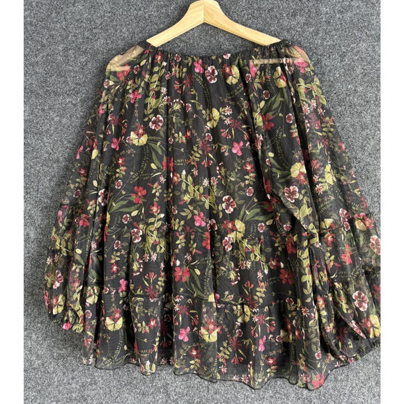 Terra & Sky Blouse Women 1X Plus Black Floral Long Sleeve Round Neck Casual - Picture 2 of 7